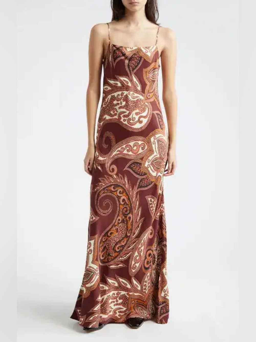 Farm Rio Leopard Paisley Burgundy Maxi Slip Dress S - Picture 2 of 14